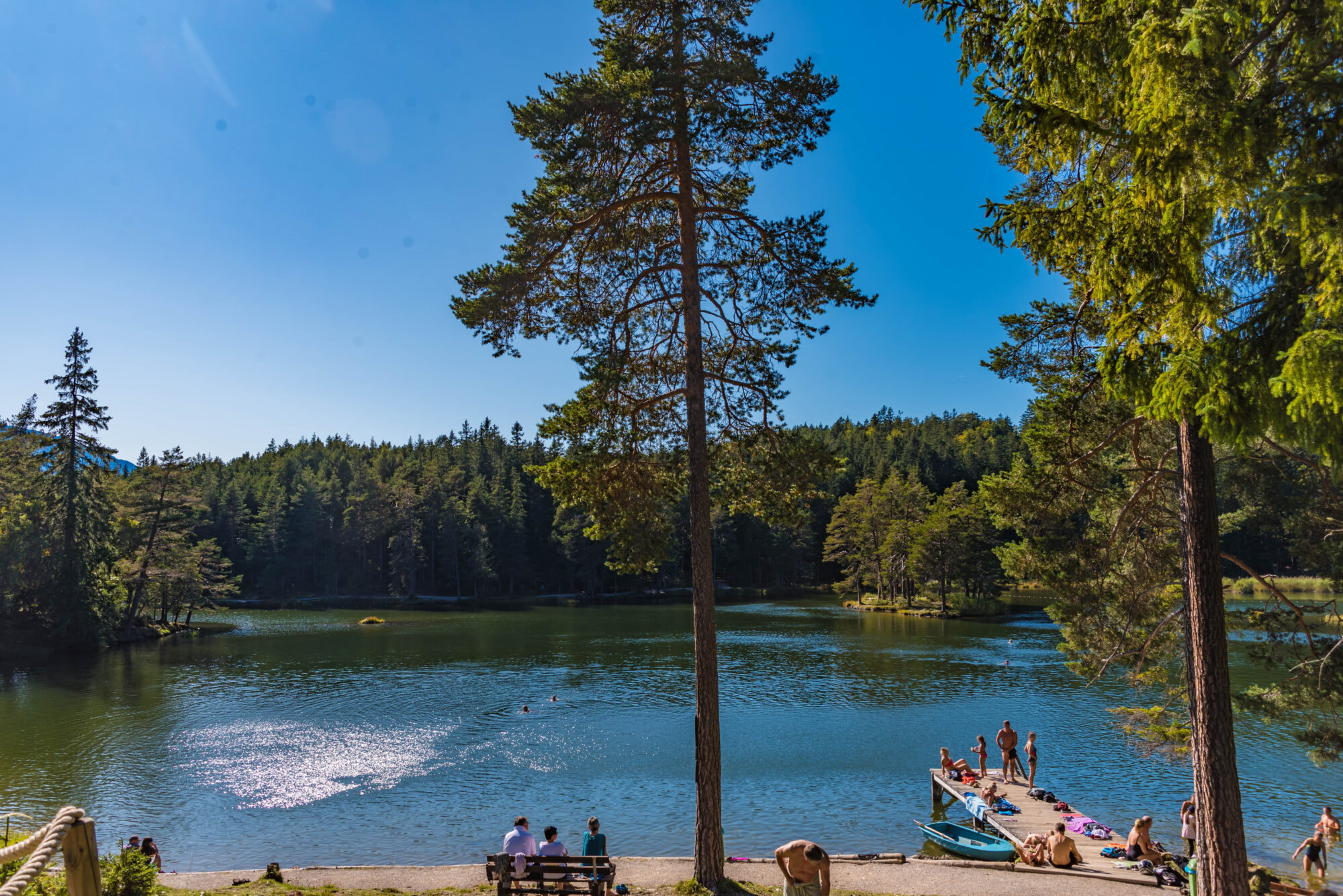 swimming in the lake, möserer see, tyrol
